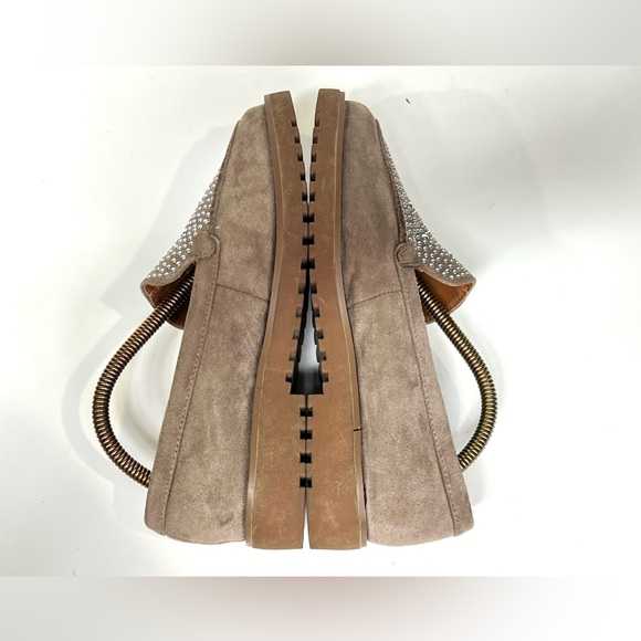 ANNE KLEIN Taupe suede DORSEY silver studded loafers size 7 - Picture 3 of 9